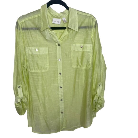 Chicos Button Up Blouses Lot Of 2 Womens Size 3 (US XL) Sheer Lightweight Roll T - Picture 6 of 15